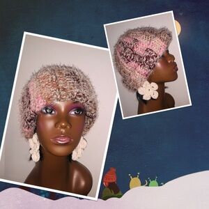 Crochet handmade fold brim hat adult unisex  cozy fuzzy soft